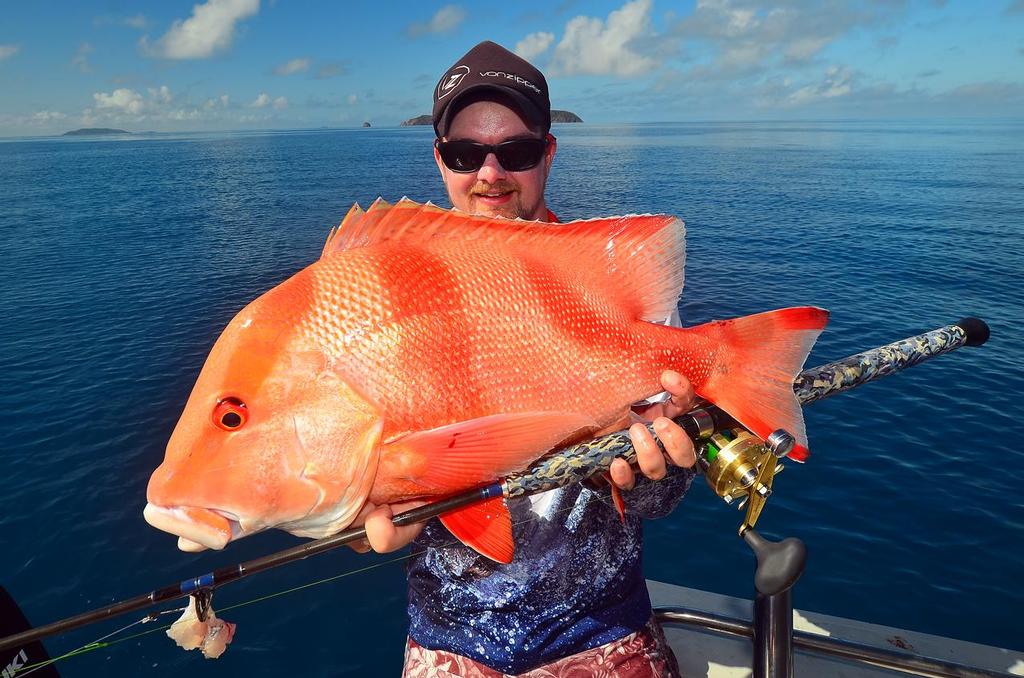 Lee Brake with an average size red emperor.  It gave him a thrill on 30lb gear. - Big Fish on the Kinder Surprise Combo © Lee Brake
